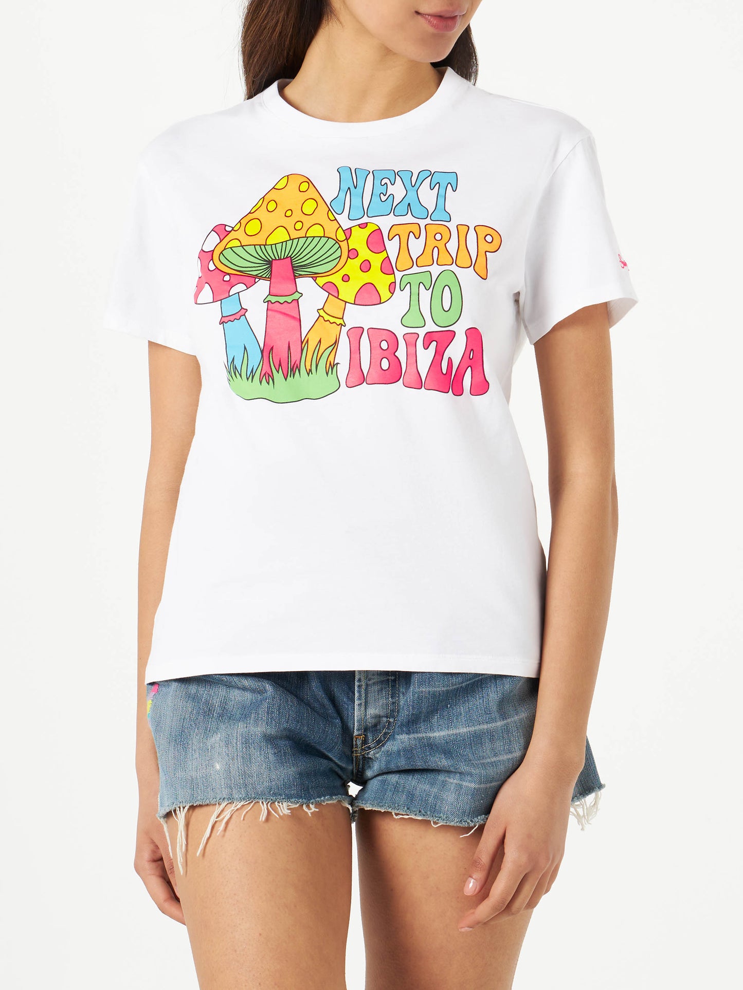 Woman cotton t-shirt with Mushrooms print - MC2 Saint Barth