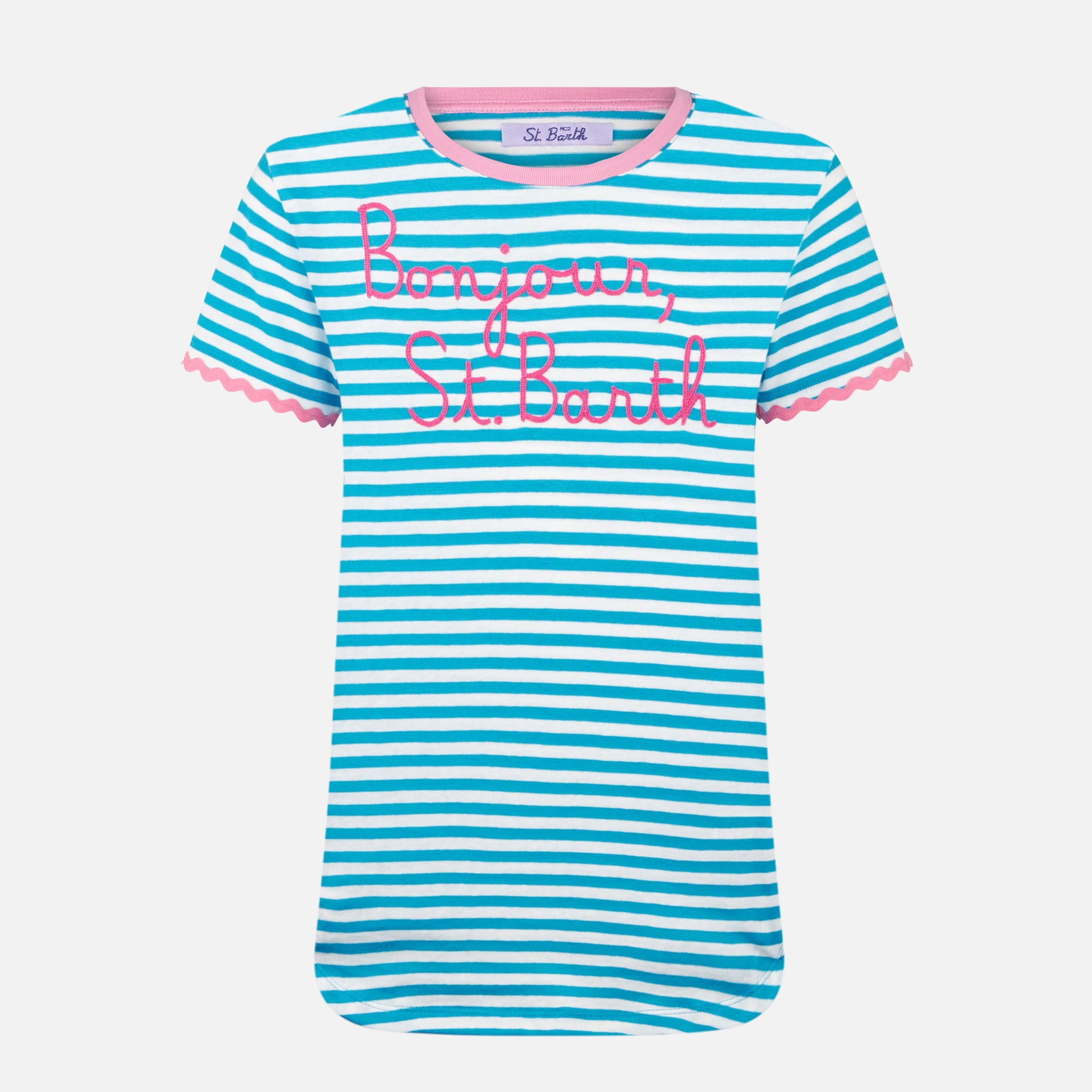 Woman cotton t-shirt with Bonjour St. Barth embroidery - MC2 Saint Barth